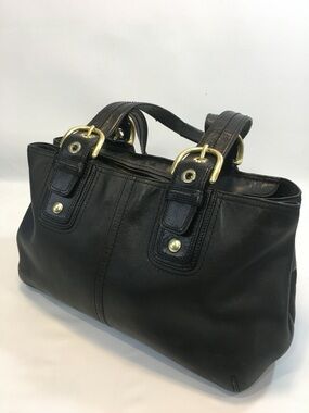 COACH Leather Satchel Bag Black Top Zip Brass Buckles A0869-11844 SALE SALE